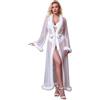 ohyeahlady Accappatoio Donna con Piume Taglie Forti Kimono in Tulle A Maniche Lunghe Vestaglia con Cintura Cardigan Pigiama Lingerie Curvy Bianco,XL-XXL