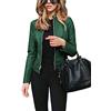 Onsoyours Donna Autunno Inverno Ecopelle PU Giacca da Moto Outwear Colore Solido Manica Lunga Risvolto Cerniera Giubbotto Cappotto A Verde M