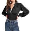 SHEKINI Body Donna Elegante in pizzo con scollo a V Maniche Lunghe Camicia Donna per feste arricciate sul fondo Blusa Maglietta Camicetta Top