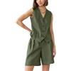 ticticlily Tailleur Pantalone Donna Estivo Eleganti Completo Due Pezzi Canotta Gilet Top e Pantaloncini a Vita Alta Tuta Casuale Chic Elegante Completa Lino et Cotone