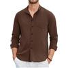 Enlision Camicia Lino Uomo Manica Lunga Estiva Cotone Henley Shirts Collo Coreana con Bottoni Tinta Unita Elegante Casual da Spiaggia S-4XL