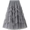 Dninmim Gonna lunga plissettata in tulle a pieghe a vita alta da donna a strati, grigio, Taglia unica