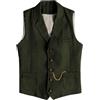 Tuikayoo, gilet da uomo western, in tweed a spina di pesce, in lana, vestibilità slim, verde militare, L