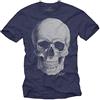 MAKAYA Death Skull Cranio T-Shirt Gotico Maglietta Biker Uomo Blu M
