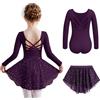 Arshiner Abbigliamento da Balletto per Bambini: Vestito Ragazze Manica Lunga in Cotone - Body da Balletto - Abiti da Ballo - Corpo da Ballo con Gonna Tutu Viola Scuro 7-8 Anni