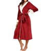 Ausing Vestaglia lunga da donna con cappuccio invernale in pile soffice, accappatoio con tasche, morbido e caldo, ideale per il benessere, Rosso, XXL