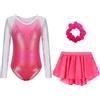 Happy Cherry Bambina Ragazze Body Ginnastica 3 Pezzi con Gonna e Fascia Costume Balletto Leotards da Danza Classica 5-12 Anni