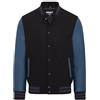 Infinity Leather Giubbotto Bomber Universitario in Pelle Blu di Lana Nera da Baseball di Letterman