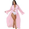 ohyeahlady Accappatoio Donna con Piume Taglie Forti Kimono in Tulle A Maniche Lunghe Vestaglia con Cintura Cardigan Pigiama Lingerie Curvy
