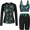 GRACE KARIN Costume da bagno da donna, 3 pezzi, con reggiseno integrato, a maniche lunghe, con cerniera frontale, per spiaggia e surf, Verde, M