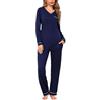 Litherday Pigiama Donna Due Pezzi Cotone Manica Lunga Scollo a V Set Intimo Morbido e Caldo per Casa Autunno Inverno