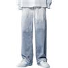 Generisch Jeans da uomo Baggy, pantaloni in denim, bicolore patchwork, taglio dritto, elasticizzati, classici e casual, per il tempo libero, pantaloni lunghi da lavoro, Blu, M