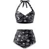 Holipick Bikini da Donna a Vita Alta, Costume da Bagno a Due Pezzi con Controllo della Pancia, Costume da Bagno Vintage con Scollo all'Americana, Luna Sole Nero, 22 Plus