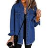 seiveini Giacca di Jeans Donna Maniche Lunghe Camicia Denim A Blu Scuro L