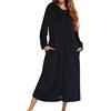 Generisch Accappatoio da donna lungo con cappuccio, morbido e soffice, con cerniera, per sauna, in flanella, per l'inverno, camicia da notte, pigiama baggy, O nero., XXL