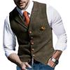 Onsoyours Gilet da Abito da Uomo Elegante Scozzese Tweed Slim Fit Panciotto Casual Smanicato Risvolto Dentellato per Groomsmen da Sposa A Cachi XXL