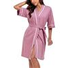 COLORFULLEAF Vestaglia da donna 100% cotone estivo maniche corte leggero kimono accappatoi sauna morbido pigiameria, Rosa cupa, XXL