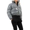 YAOTT Piumino Parker Con Cerniera Da Donna Manica Lunga Colletto In Piedi Piumino Corto Superficie Lucida Calda Tinta Unita Inverno Giacca In Cotone,Grigio,XXL
