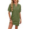 WLLDDDIU Abito Tunica Casual da Donna con Scollo A V, Maniche Corte A Sbuffo, Abbottonatura Frontale, Abito Camicia con Cintura, vestibilità Ampia, Abito Estivo A Trapezio per Ufficio, Vacanze, Uso