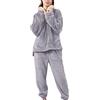 Generisch Pigiama da donna invernale termico, a maniche lunghe, in pile, set di biancheria da notte, morbido e caldo, con felpa e pantaloni, comodo pigiama