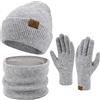 ZASFOU Donna Inverno Berretto Cappelli Sciarpa Touchscreen Guanti Set Caldo maglia teschio Caps per le donne Uomini