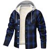 Generic Lumberjack Giacca da Uomo in Flanella a Quadri Camicie Foderata in Pile Manica Lunga con Bottoni Imbottita a Quadri Felpe con Cappuccio Abbigliamento Invernale Caldo, Blu scuro, L