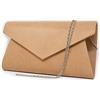 Emila Pochette color cammello scamosciata donna elegante grande da cerimonia borsa a mano borsetta clutch ragazza da sera con tracolla in catena removibile Tessuto scamosciato Camel
