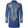 Generisch Abbigliamento africano da uomo tribale dashiki lavagna moda uomo metallo oro tunica caftano camicie musulmane araba islamica abaya manica lunga bronzatura caftano abbigliamento da preghiera, O blu., M