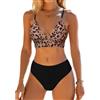 CUPSHE Bikini da donna Costume da bagno a due pezzi a vita media Costumi da bagno con scollo a V incrociato sulla schiena cravatta strutturata, Leopardato/Nero, L