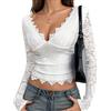 Ausing Donna Camicette Elegante Cerimonia Maglietta Pizzo Danza Bianco T Shirt Maniche Lunghe Invernali da Donna Top Manica Lunga Moda Camicia Sexy Schiena Scoperta Blusa Trasparente Discoteca S