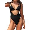 SHEKINI Costume da Bagno da Donna Bikini Top Monikini Brasiliano Perizoma con Regolabili Bikini a Triangolo con Costume da Bagno da Spiaggia Costume Intero（S, Nero）