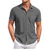 COOFANDY Camicia da Uomo a Manica Corta Estiva Camicia Casual con Bottoni Holiday Beach Hawaii Shirt con Tasca Grigio Scuro M