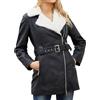 Generico Capispalla Donna Cappotto Invernale Taglie Forti Colletto con Bavero Giacca in Pelle Imbottita a Maniche Lunghe Cappotto Vintage in Pelle di Pecora Addensato Giacca Pile Taglie (Black, XXXL)
