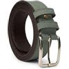No Limits Cintura Uomo In Vera Pelle Effetto Nabuck Made In Italy Elegante Accorciabile Con Scatola, Alta 3,5 cm Verde Salvia