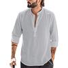 Runcati Camicia da uomo in cotone e lino, a maniche lunghe, con colletto alto, da spiaggia, elegante, grigio., M