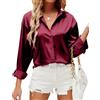 HANERDUN Camicia Donna Elegante Camicia Button Down in Raso di Seta Maglia a Tinta Unita Top
