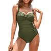 WIN.MAX Costume Intero Donna, Costume Intero con Controllo della Pancia, Costume da Bagno Taglie Forti per Donna Monokini Push-up Vintage, per Coppe da C a DD (Verde Militare, EU38)