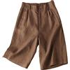 Onsoyours Pantaloncini Donna Estivi Pantaloncini Eleganti a Vita Alta Elastico in Vita Pantaloni da Mare in Cotone e Lino Bermuda Casual Pantaloncini B Marrone L