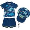 Carolilly - Costume da bagno per bambino di 3 pezzi, top con zip stampato cartone animato a maniche corte + slip da bagno + cappello anti-UV (0-5 anni), 12- 18 mesi