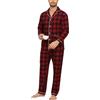 MoFiz Pigiama Uomo Cotone Lungo Invernale Pigiama da Notte con Bottoni Maniche Lunghe Morbido Pigiami Due Pezzi a Quadri Camicia Pigiama e Pantaloni con Tasche US 3XL/ EU 4XL