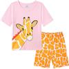 Dinopjs Pigiama da bambina in cotone, motivo unicorno, dinosauro, giraffa, pigiama estivo a maniche corte, comodo, per bambine da 2 a 7 anni, abbigliamento per la casa, Giraffa rosa, 4-5 Years