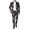 Generisch Vestito per Halloween, da uomo, in due pezzi, con scheletro, con risvolto e pantaloni, slim fit, per il tempo libero, alla moda, vintage, costume da carnevale da uomo