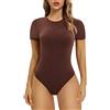 SHAPERX Body Donna Maniche Corte Elasticizzato Bodysuit Elegante Maglia Scollo Rotondo Top, UK-SZ5249-2-Cocoa-XL
