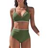 Vijamiy Costume Donna Due Pezzi Vita Alta Costumi da Bagno Push Up Sexy Bikini Mare Imbottito Reggiseno con Pizzo Bianco(Verde,M)
