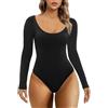 SHAPERX Body Donna Manica Lunga Bodysuit Elasticità Elevata Scollo Rotondo Leotard Perizonma Tatto Seconda Pelle Jumpsuit Elegante, UK-SZ5260-Black-XL