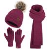 Bequemer Laden Donna Invernali Cappello Berretto con PON PON Lunga Sciarpa Sciarpe Touch Screen Guanti Set con Fodera in Pile, Regalo Donna