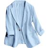 Mywinway Giacche Blazer da Donna Casual Maniche 3/4 Leggere Estive Primaverili in Cotone e Lino, Azzurro chiaro, XX-Large