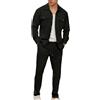 Generisch Set da uomo in maglia a maniche lunghe e pantaloni, abbigliamento da lavoro casual, due tasche, colore puro, outfit, comodo, elegante