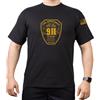 FEUER1 T-shirt nera, 9/11-25 anni, logo dorato + bandiera, Nero , xxl