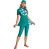 BlueSnow Modest Short Sleeve Swimsuits for Women 3-Piece Bathing Suits Floral Print Swimming Suits Plus Size Rash Guard(M, Y2)